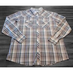 Wrangler Men’s 2XL Green Plaid Pearl Snap Western Shirt Rodeo Style EUC